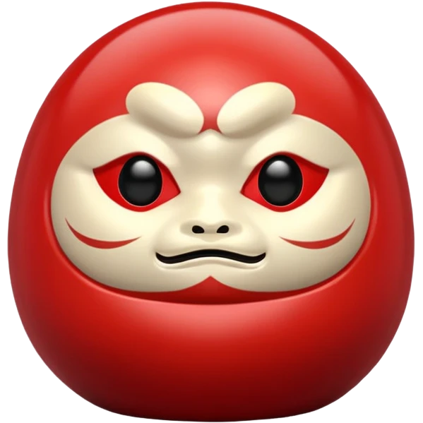 daruma doll, Round body, smooth glossy surface, bold facial features, red primary color with gold details. emoji