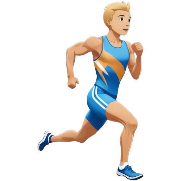 An icon showing a large stadium filled with cheering fans and bright lights In the background. The sky is clear and blue. a running track with lanes marked in white. A sprinter in mid-stride pushes forward, muscles tense.Transparent background emphasizes the speed and energy of running. emoji