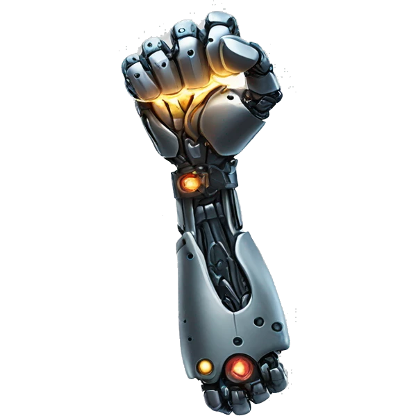 Cyborg arm with shock flexing bicep emoji