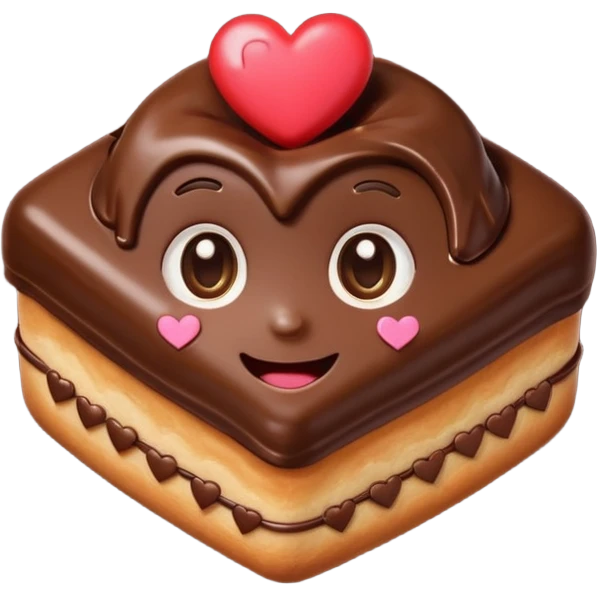 Cartoon chocolate mini pastry with heart eyes, tiny hearts floating, smiling face, chibi style, Twitch emoji style, transparent background, colorful
 emoji
