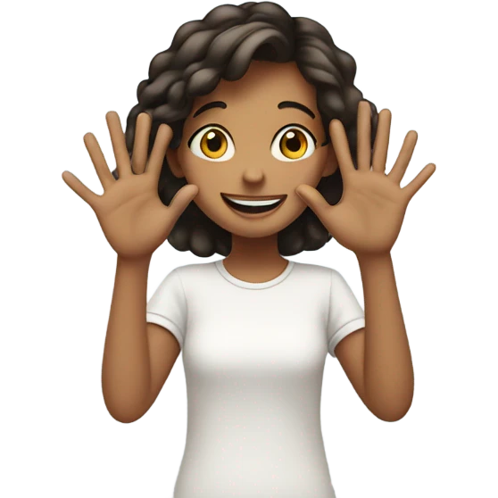 smiling girl with heart hand emoji