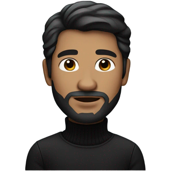 memoji of a man, apple-style,modern,dark hair,black sweater emoji