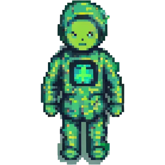 Convert the original image to a green silhouette icon with digital scan lines in pixel art style, keeping the original pose and proportions. emoji