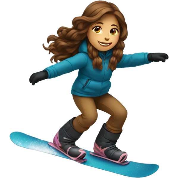 Long brown hair girl snowboarding emoji