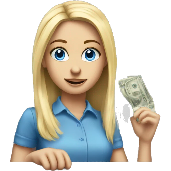 blue-eyed blonde girl paying at the cash register emoji