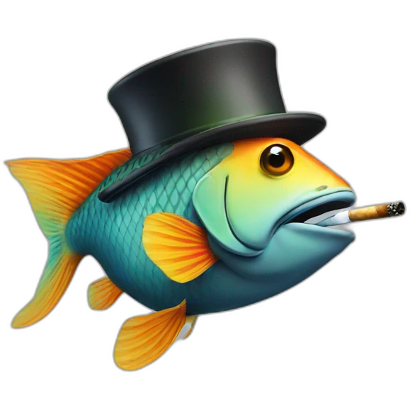 Fish with a hat smoking emoji