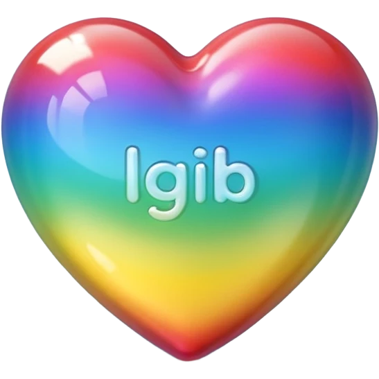 A photograph of a high-quality 3D heart-shaped emoji with a polished, glossy finish.The texture is smooth and candy-like, with a glass-like sheen that gives it a modern, high-end aesthetic. Add text as "LGB" in centre of heart emoji