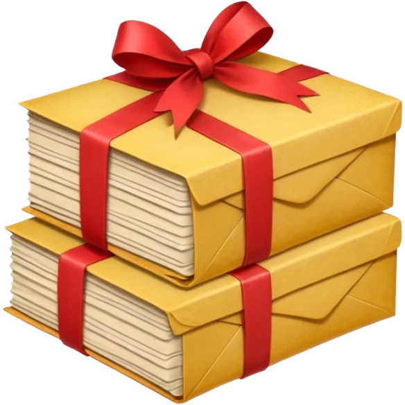 Stack of aged letters, tied with a red ribbon, envelopes, corespondence emoji