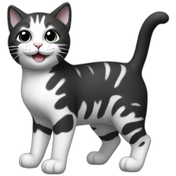Cat in black and white, smiling with raised front leg emoji