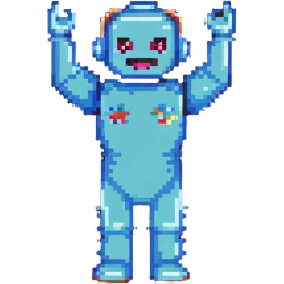 Retro video game character celebrating with arms raised emoji