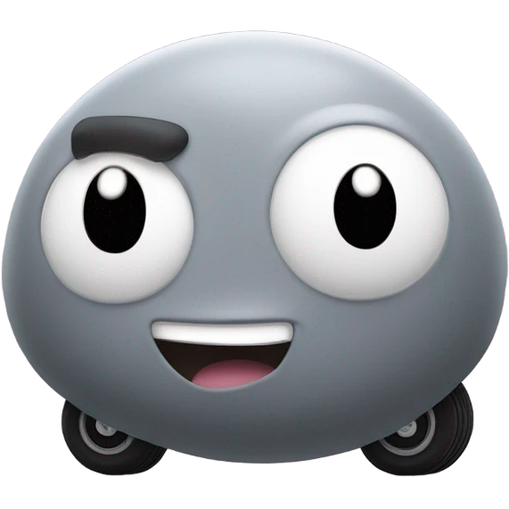 Metal cute mad Kirby bubble Gray ball driving on car wheels with mad eyebrows game emoji