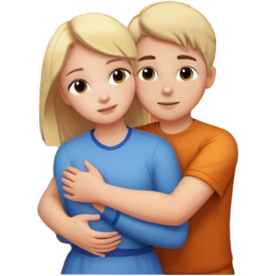 una chica con un chico abrazados viendo el atardecer emoji