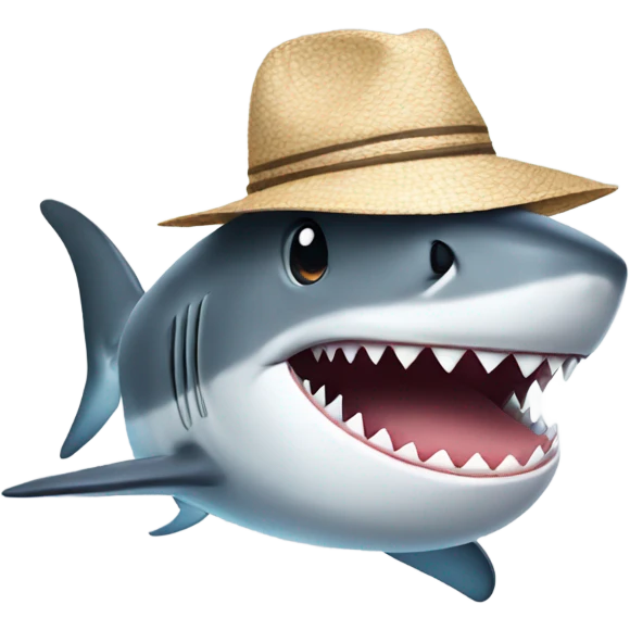 shark wearing swim shorts and a summer hat emoji