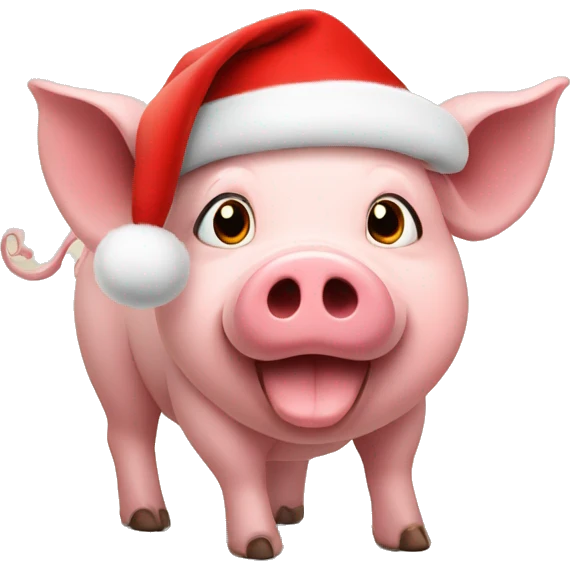 A pig with a red christmas hat emoji