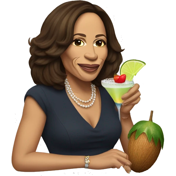 Kamala Harris eating a coconut and drinking a margarita emoji