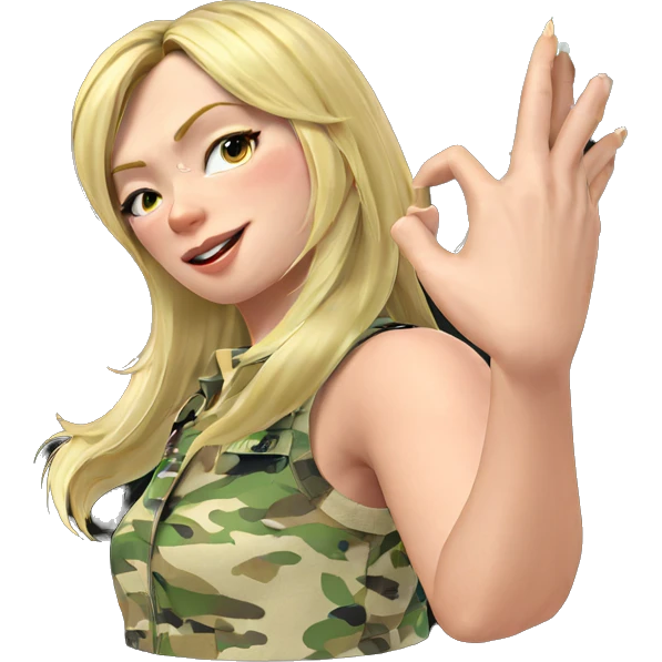blonde girl in camouflage outfit emoji