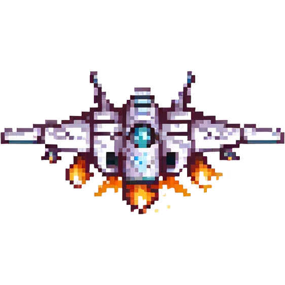 Add pixel art style afterburner flames to the fighter jet, keeping the background transparent. emoji
