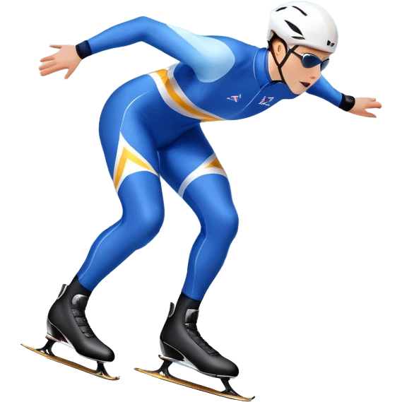 An icon showing a speed skater gliding on a professional oval ice track, captured in mid-motion with aerodynamic posture and sleek skates. The background features snowy mountains, flags, and a clear blue sky. Transparent background reflects the speed and elegance of the sport. emoji