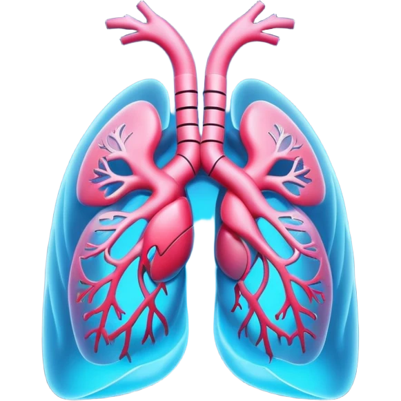 A 3D cartoon glowing digital lungs hologram with heartbeat lines, blue light effects, Memoji-style. emoji