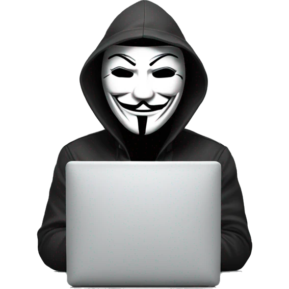 Computer hacker wearing  anonymous mask emoji