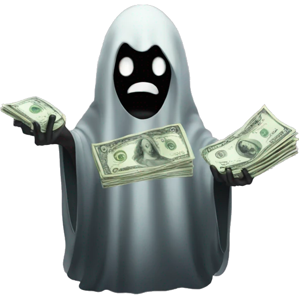 black ghost with money bills in hands emoji