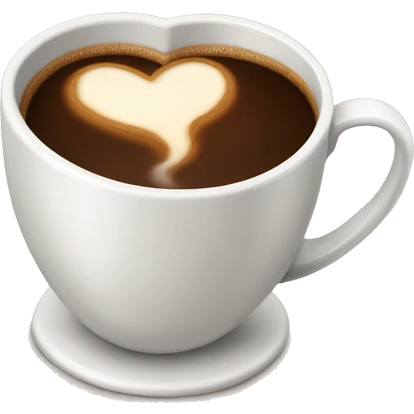 Heart shaped coffee cup with steamy creamy dark brown coffee bubbling  emoji