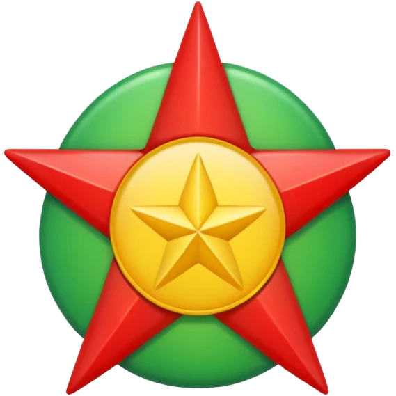 Red background with a green bonded cricle in the middle that inside the green bonded circle is yellow and inside the yellow there is a red star that its edges touches the green bonded circle  emoji