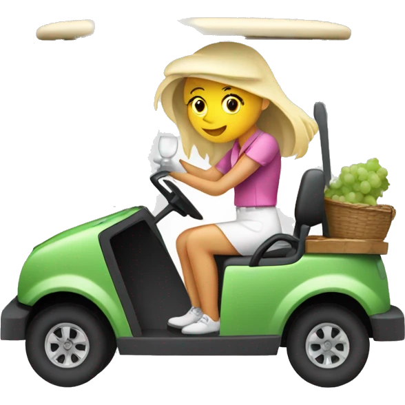 Girl driving golf cart with a wine emoji