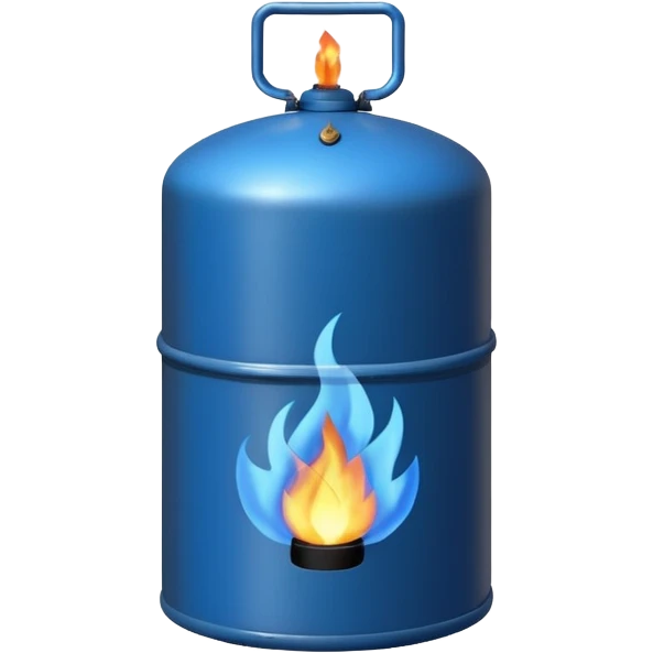 generate an ultra realistic black metal gas holder without rust and with a blue fire label emoji