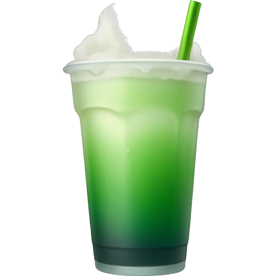 Iced matcha coconut water gradient in cup with cold moist and straw emoji