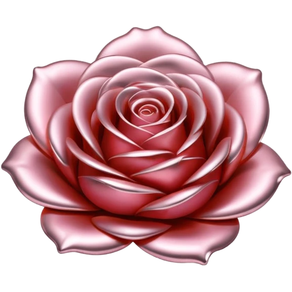 A rose emoji made of liquid silver metal, smooth metallic petals, reflective chrome surface, soft gradients, elegant shape, minimalistic iOS emoji style, centered, clean white background, realistic highlights, no text emoji