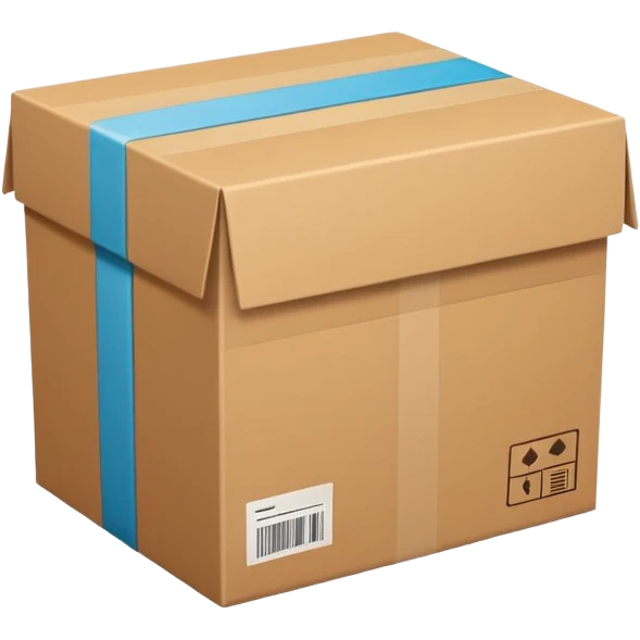 Minimal line-art icon of a shipping box, simple modern style, clean outlines, slightly 3D, no background, transparent, represents “reselling / e-commerce / flipping items” emoji
