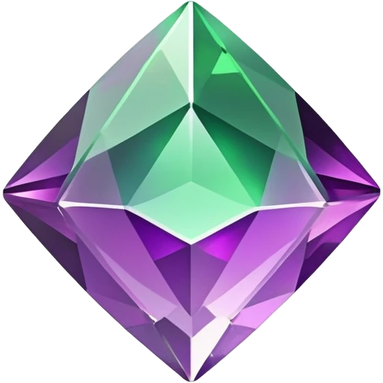 faceted alexandrite gemstone shaped like a play button, sparkling purple and green hues emoji