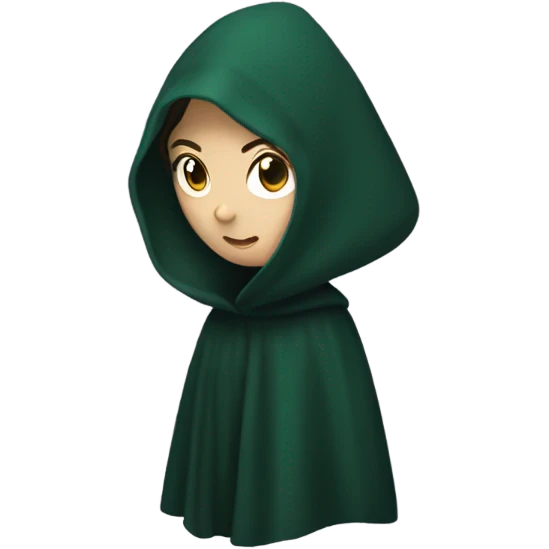 White female with dark hair wearing a dark green hooded cloak covering half of her face, like on the traitors tv show  emoji