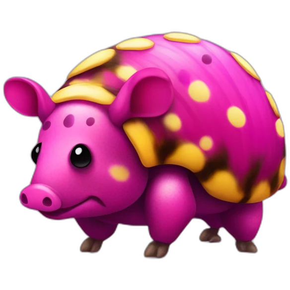 Magenta pig armadillo centipede insect with yellow and black spots gradient mottled camouflage  emoji