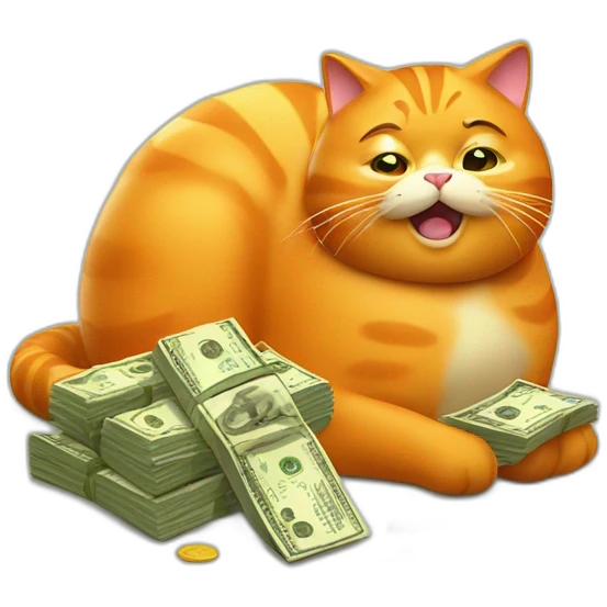 stinky orange fat cat eating money emoji