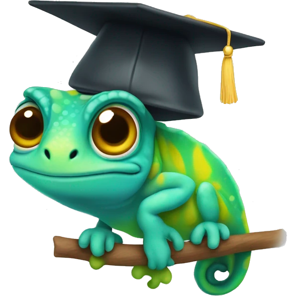 cuty chameleon with mortarboard emoji