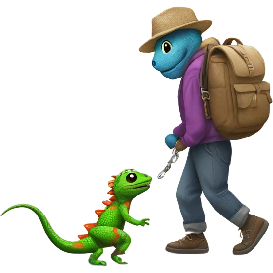 Lizard walking a man on a leash emoji