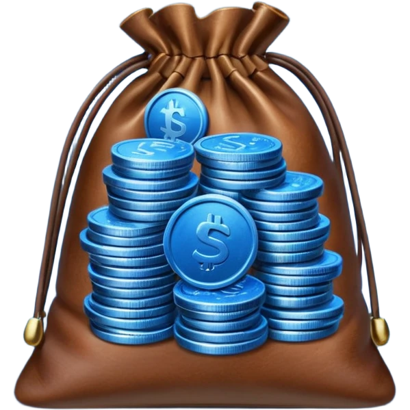 leather bag on top of blue coins stack emoji