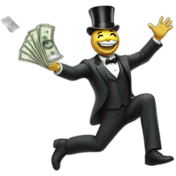Monopoly character throwing money emoji