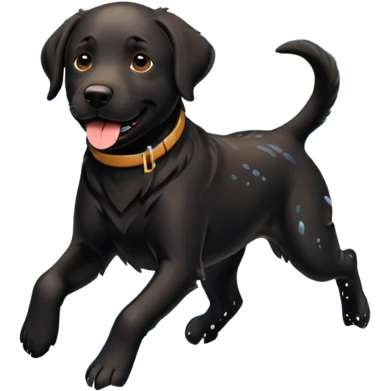 A black Labrador Retriever running through shallow water near a lake, splashing around happily. Natural lighting, motion shot, photorealistic style. emoji