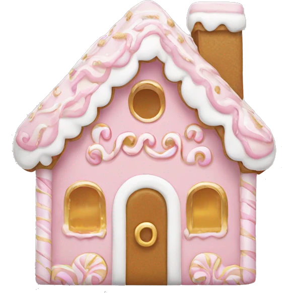light pink and gold and white gingerbread house emoji