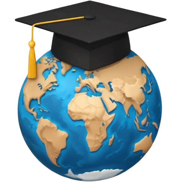 Planet Earth in a black graduation cap, minimalism, 3D, material design emoji