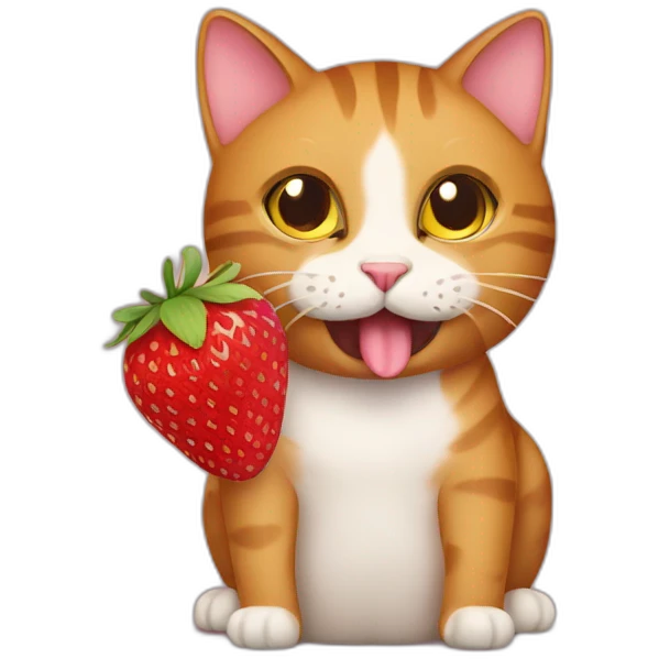 Cat eats strawberry emoji