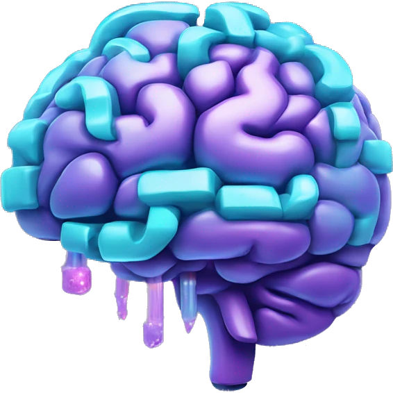 puple and cyan artificial intelligence brain with magical particals emoji