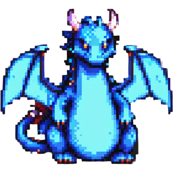 pixel art dragon, oversized body, tiny wings, sitting emoji