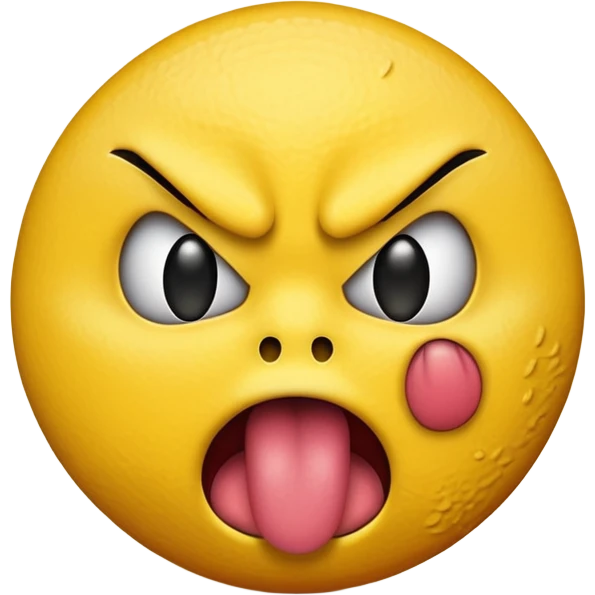 create a stadard yellow emoji sticking their tongue out angrily with a closed mouth emoji