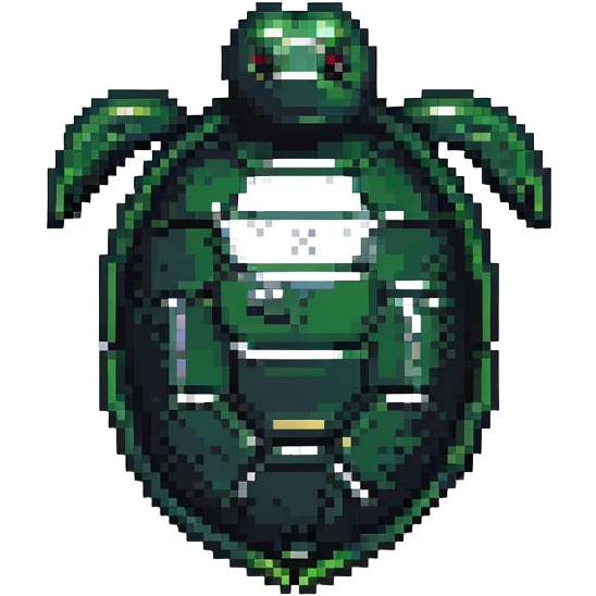 A black turtle mask with scratches, pixel art style, top view emoji