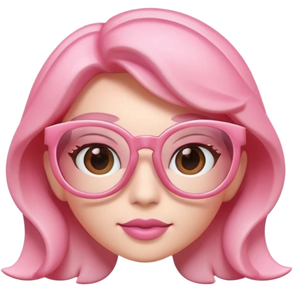 A 3D cartoon rose-pink spectacle with glossy curved frames and soft reflections, feminine Memoji-style rendering., negaive  characters emoji