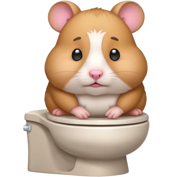 Cute chubby cartoon-style hamster sitting on toilet pooping looking guilty emoji